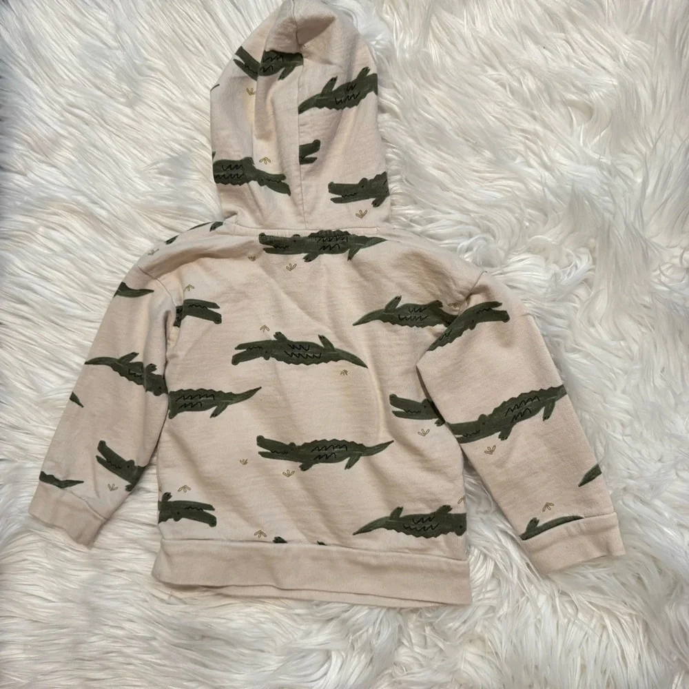Carter’s Baby Boy Hoodie 18M Beige‎ Alligator Print Hooded Sweatshirt EUC